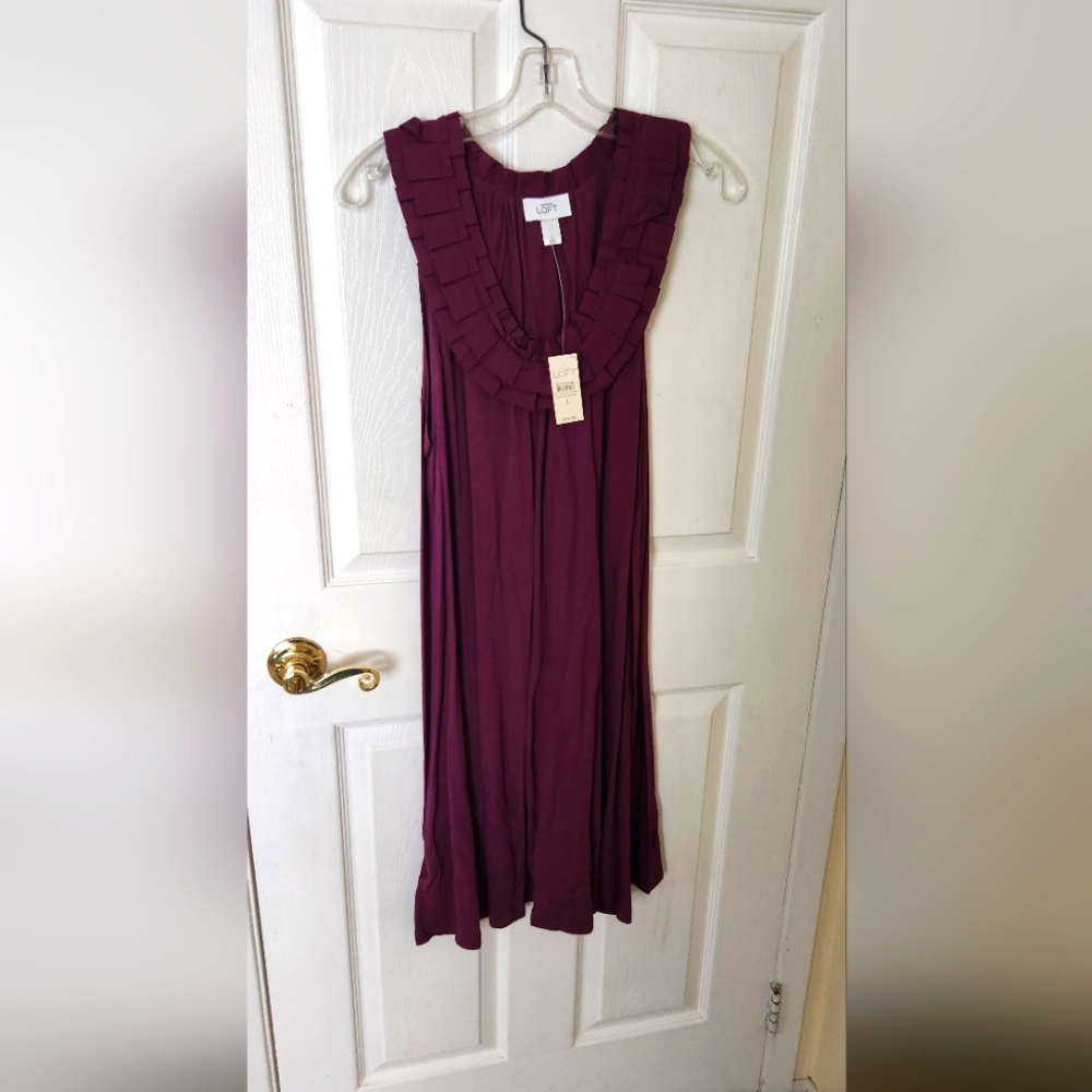Ann Taylor Loft Maroon Colored Dress With  Fringed Collar.